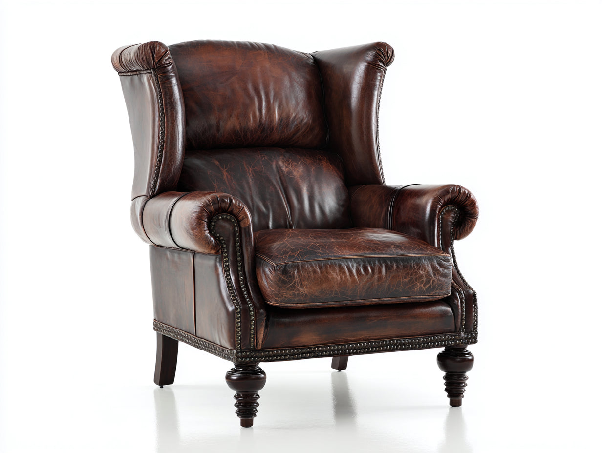 Ohrensessel Echtleder 94x89x106 cm dunkelbraun für Wohnzimmer - klassischer Vintage Stil mit hoher Rückenlehne