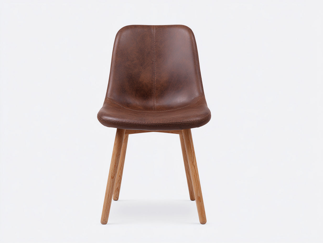 Esszimmerstühle Massivholz mit Lederbezug 49x56x84 cm - Dunkelbraun-Natur - für Esszimmer - Modernes Design