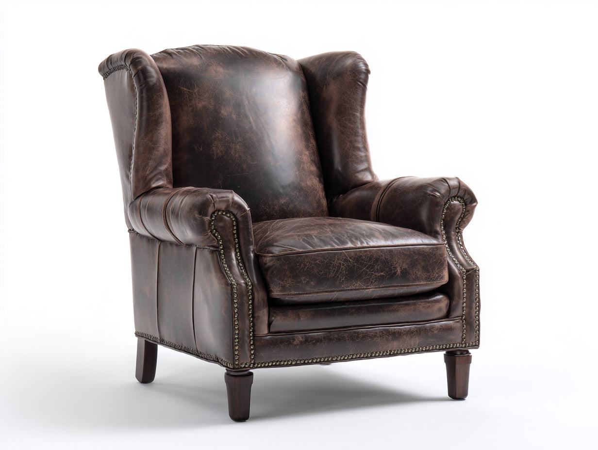 Ohrensessel Kunstleder 88x82x96 cm Braun für Wohnzimmer - Vintage Stil mit Ziernieten