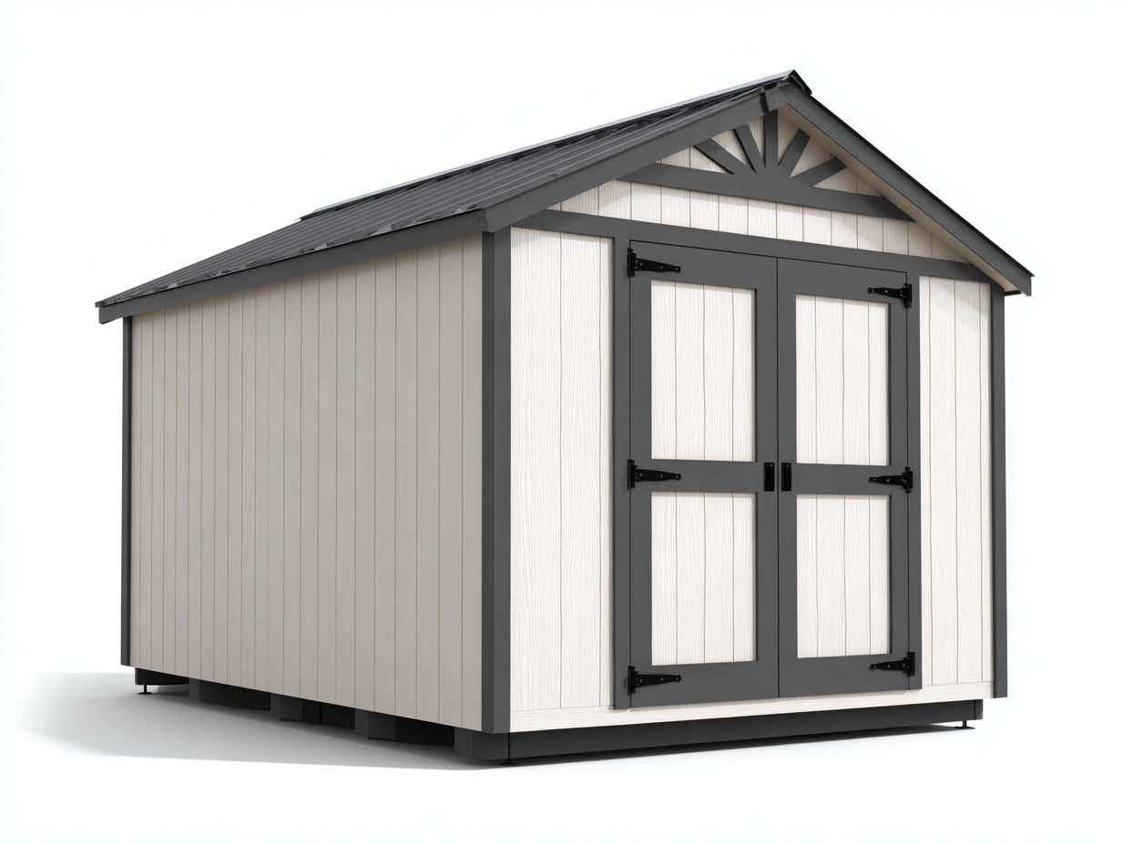 Gartenhäuser Kunststoff in Holzoptik 240x180x205 cm Creme-Dunkelgrau - modernes Gerätehaus für Garten