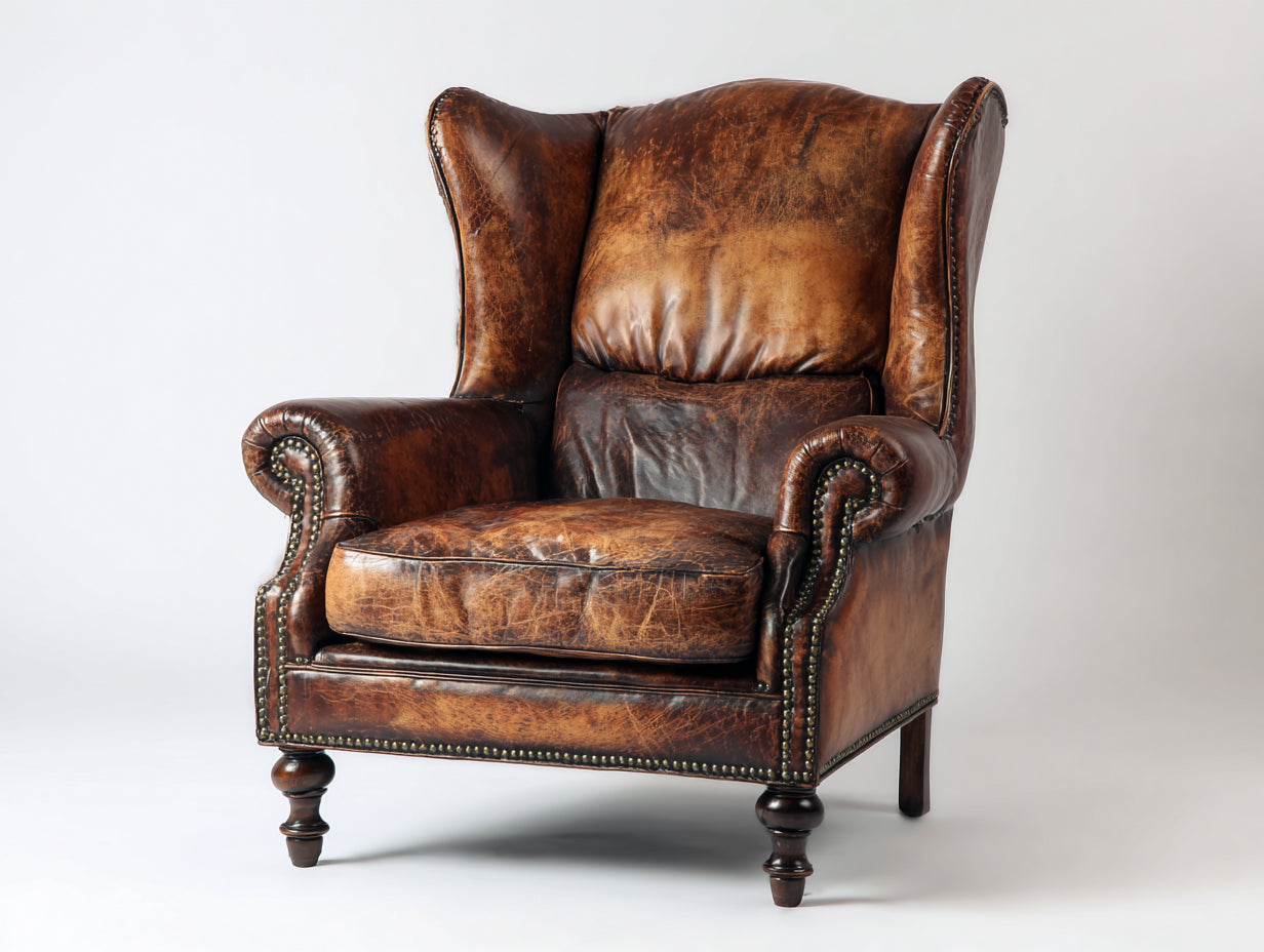 Ohrensessel Echtleder 95x90x105 cm braun für Wohnzimmer - Chesterfield Stil mit hoher Rückenlehne