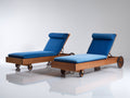Sonnenliege Holz 198x70x92 cm - Braun-Blau - mobiles Gartendesign