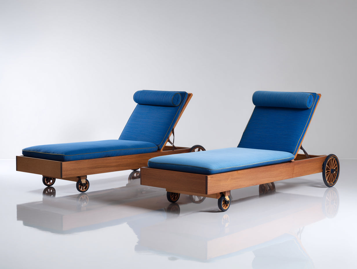 Sonnenliege Holz 198x70x92 cm - Braun-Blau - mobiles Gartendesign
