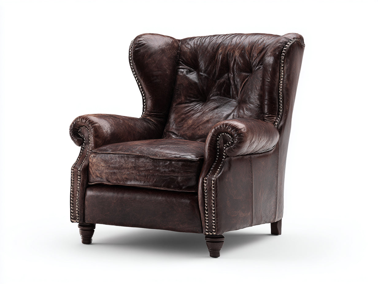 Ohrensessel Lederoptik 92x86x105 cm - Dunkelbraun - Chesterfield Stil mit Nieten