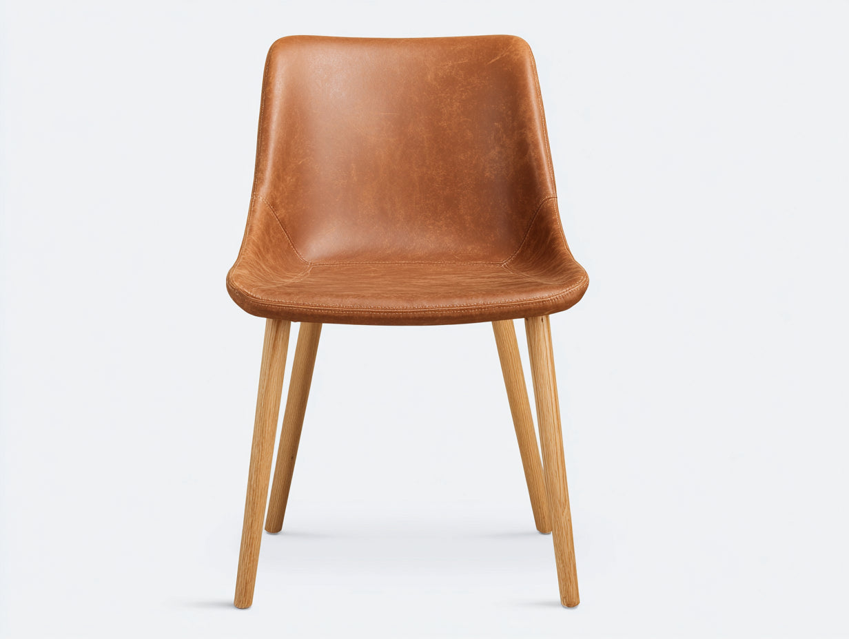 Esszimmerstühle Kunstleder 50x56x84 cm - Cognac-Natur - modernes Schalendesign mit Holzbeinen