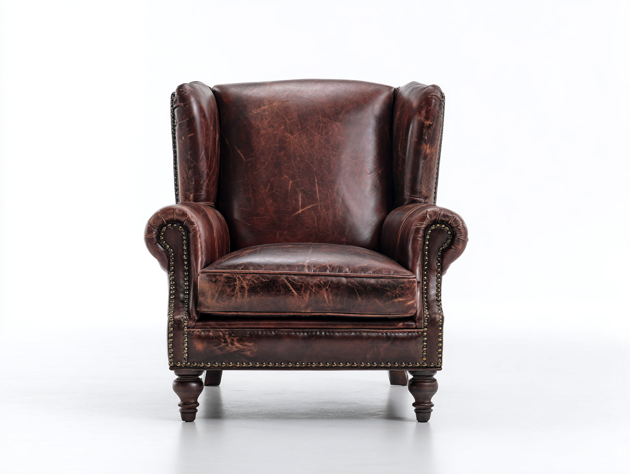 Ohrensessel Kunstleder 85x80x95 cm Braun für Wohnzimmer - Chesterfield Stil mit Armlehnen
