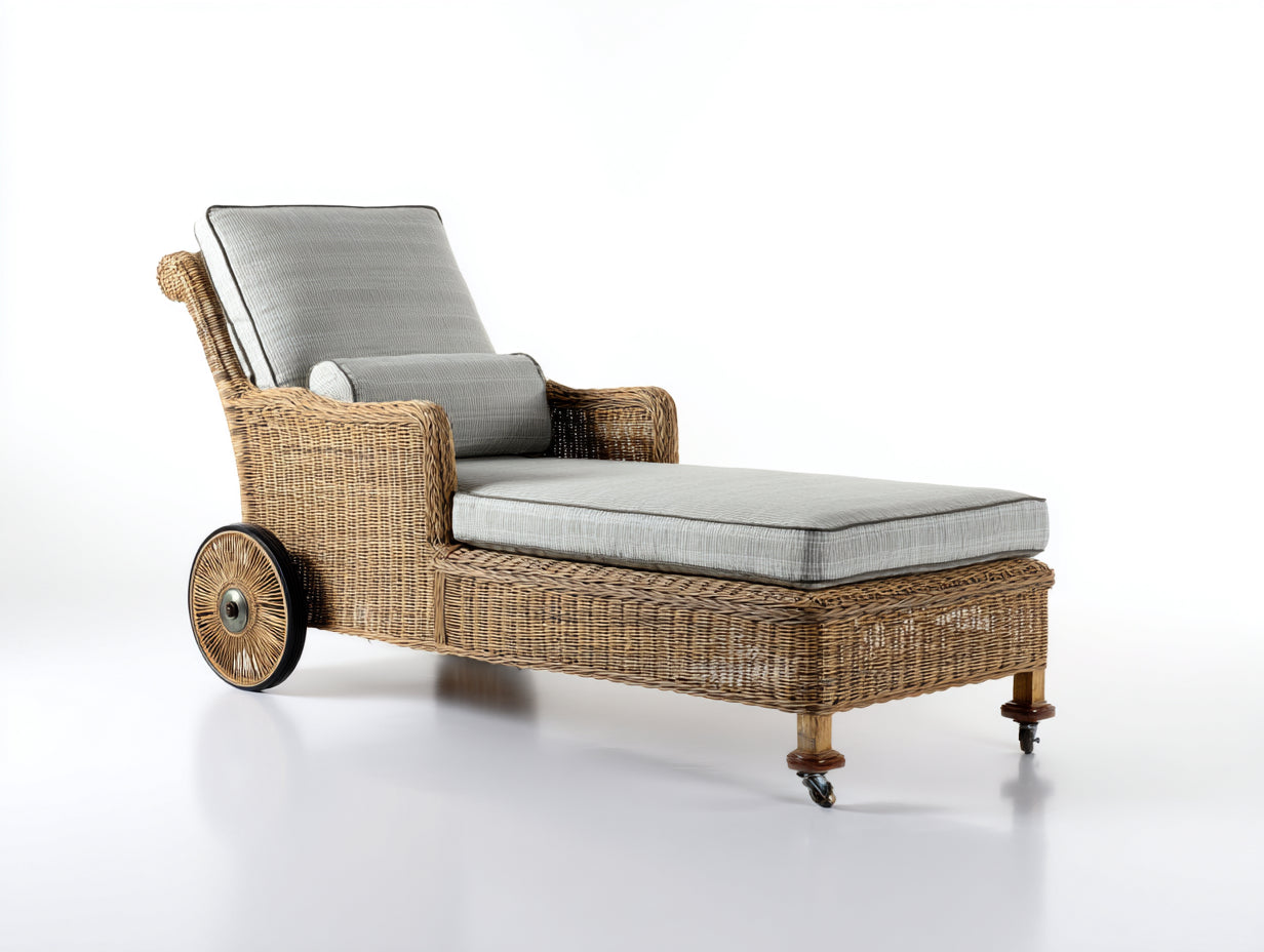 Sonnenliege Rattan 195x76x94 cm - Naturfarben-Grau - mobiles Gartendesign