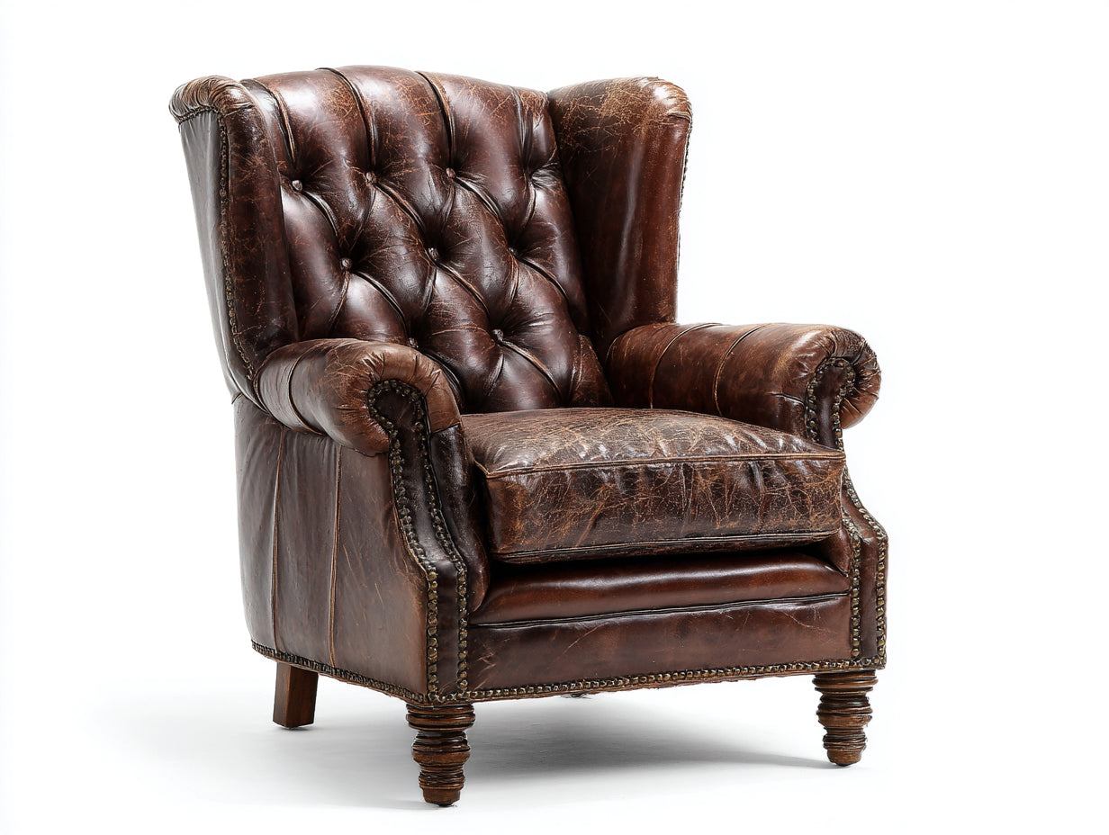 Ohrensessel Lederoptik 94x88x110 cm - Braun - Chesterfield Stil mit Knopfheftung