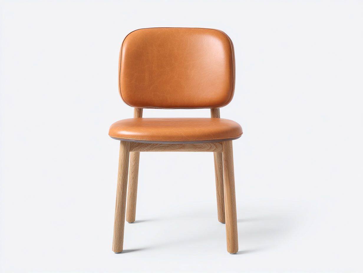 Esszimmerstühle Massivholz mit Lederbezug 50x54x83 cm - Braun-Natur - für Esszimmer - Modernes Design