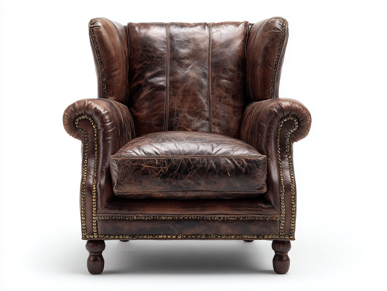 Ohrensessel Echtleder 92x88x102 cm dunkelbraun für Wohnzimmer - Vintage Design mit hoher Rückenlehne