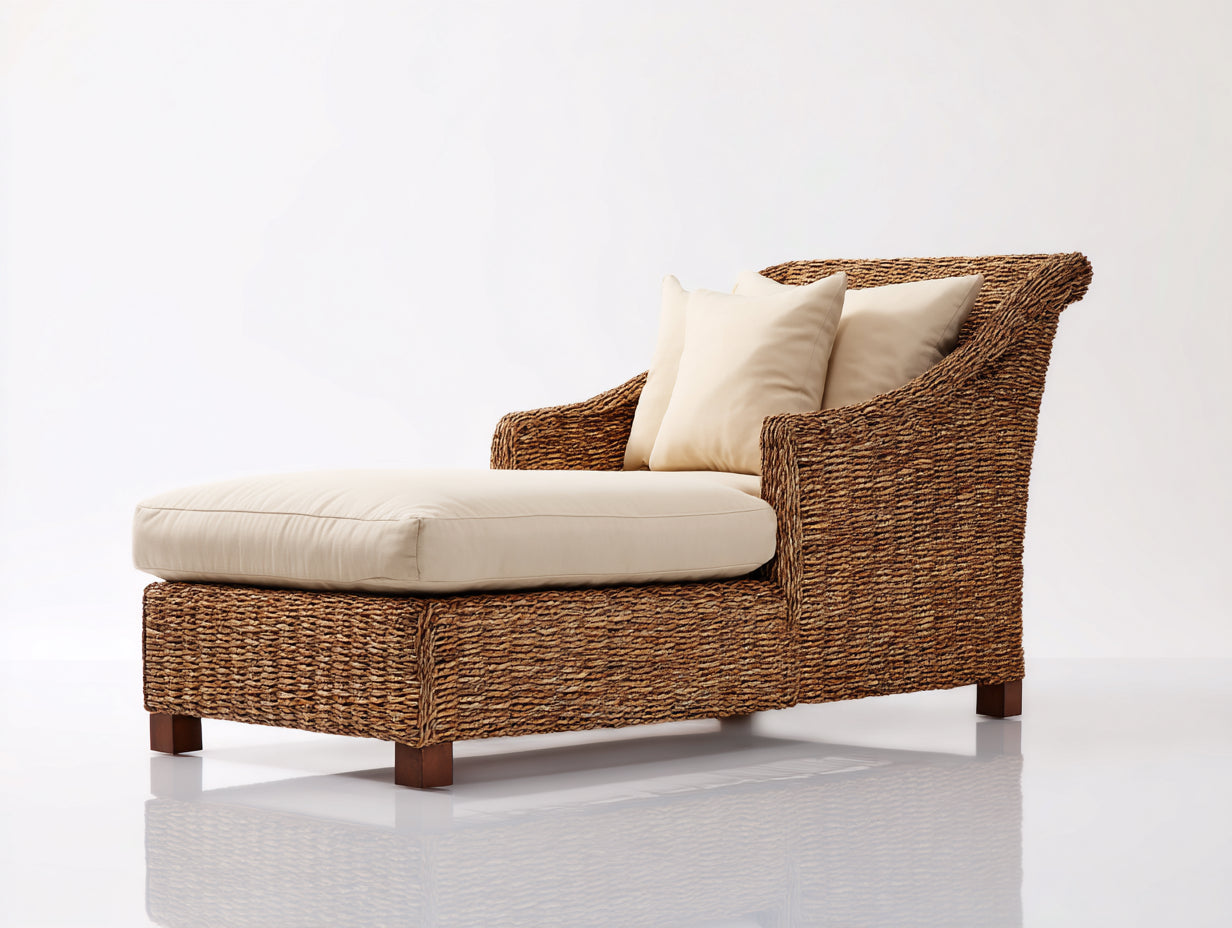Sonnenliege Rattan 180x95x85 cm Natur-Creme für Garten - Loungedesign mit Polsterauflage