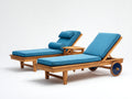Sonnenliege Holz 198x74x86 cm natur-blau für Garten - mit Rollen und verstellbarer Rückenlehne