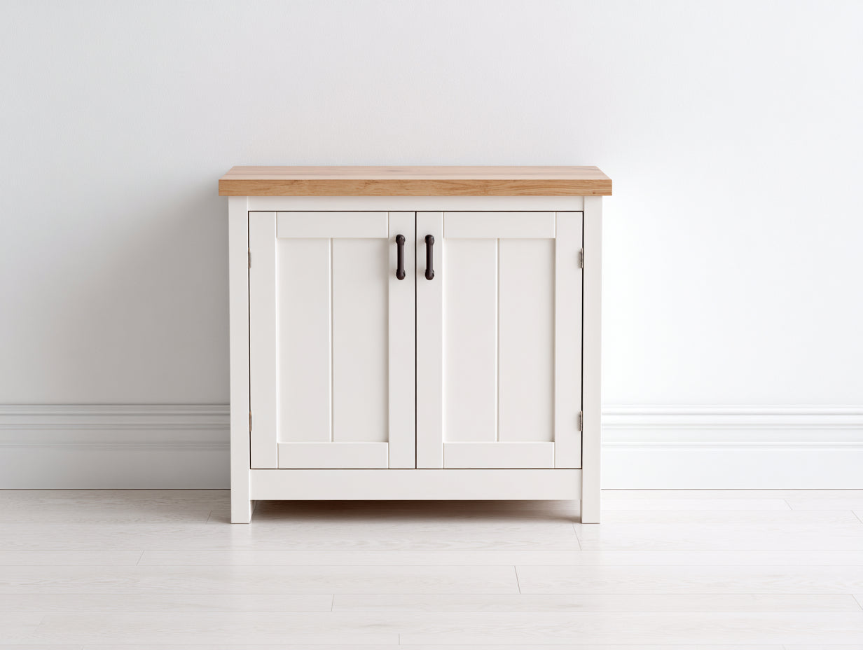 Sideboard Holz 90x40x85 cm - Weiß-Natur - Landhausstil mit Türen