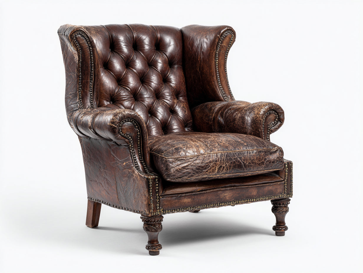 Ohrensessel Leder 92x86x108 cm Dunkelbraun - klassischer Chesterfield Sessel für Wohnzimmer
