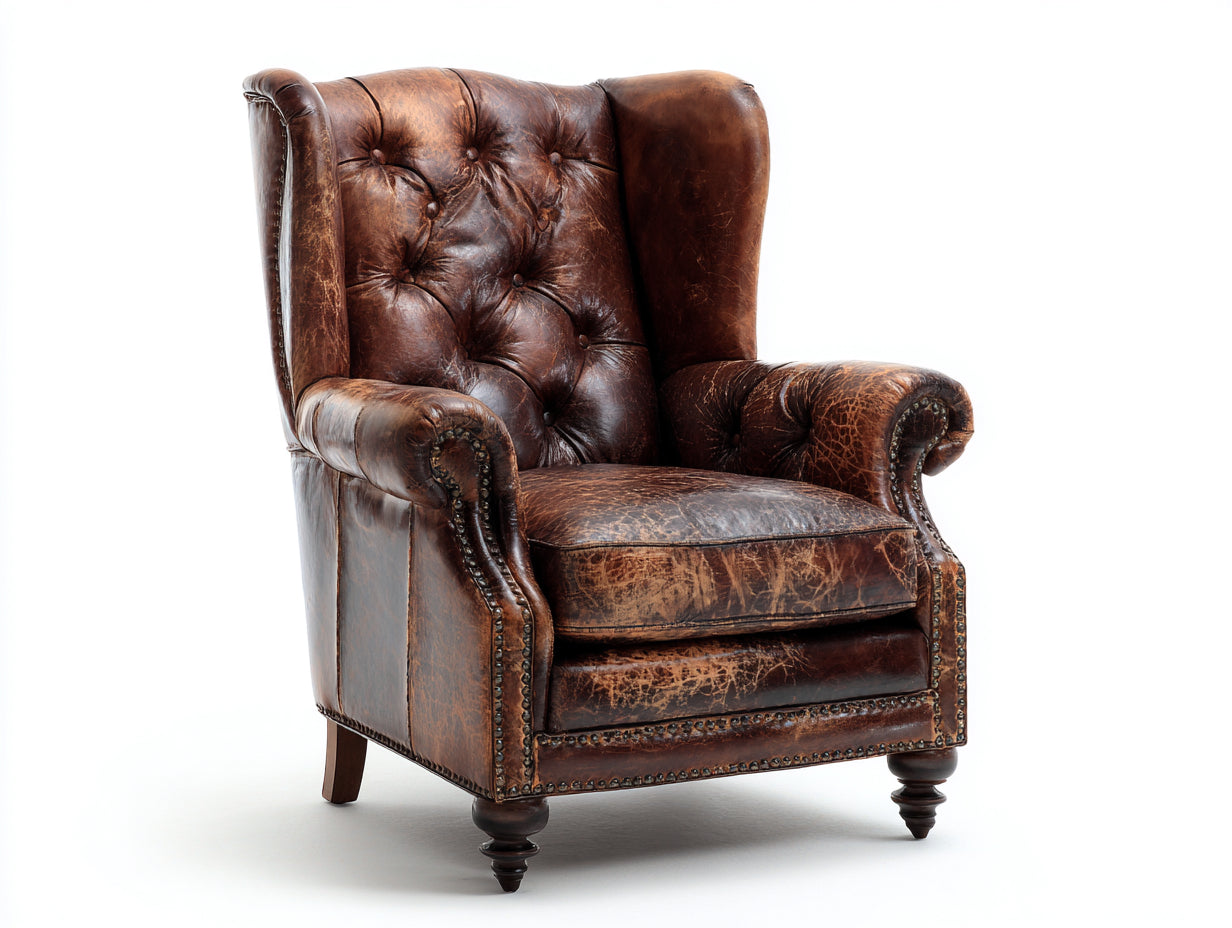 Ohrensessel Kunstleder 90x85x105 cm Braun für Wohnzimmer - Chesterfield Stil mit Knopfheftung