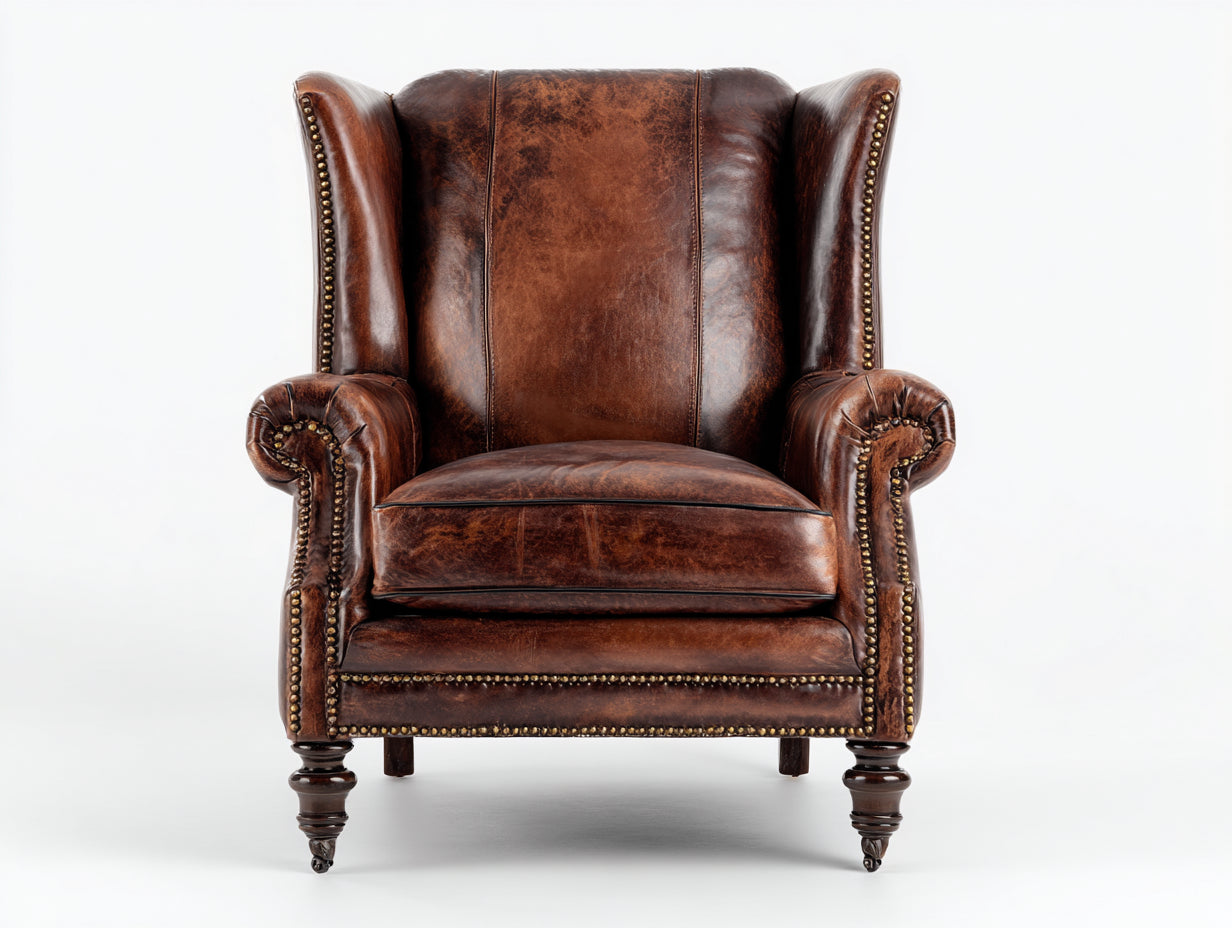 Ohrensessel Leder 86x82x105 cm Braun - klassischer Akzentstuhl für Wohnzimmer